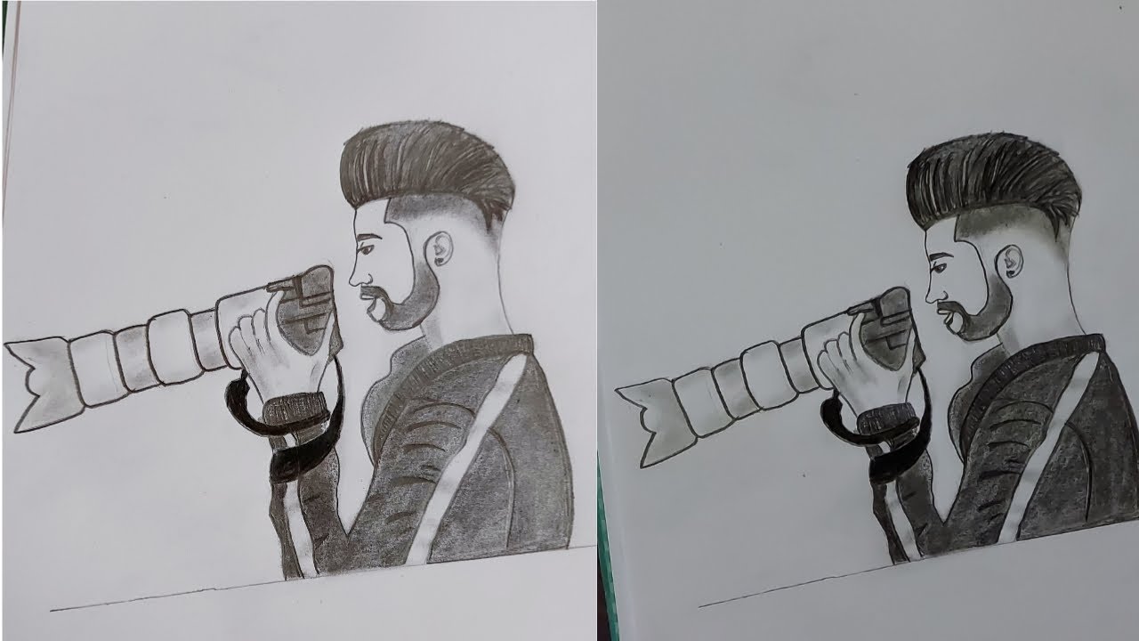 How to Draw a Boy is Holding the camera/holding camera boy sketch
