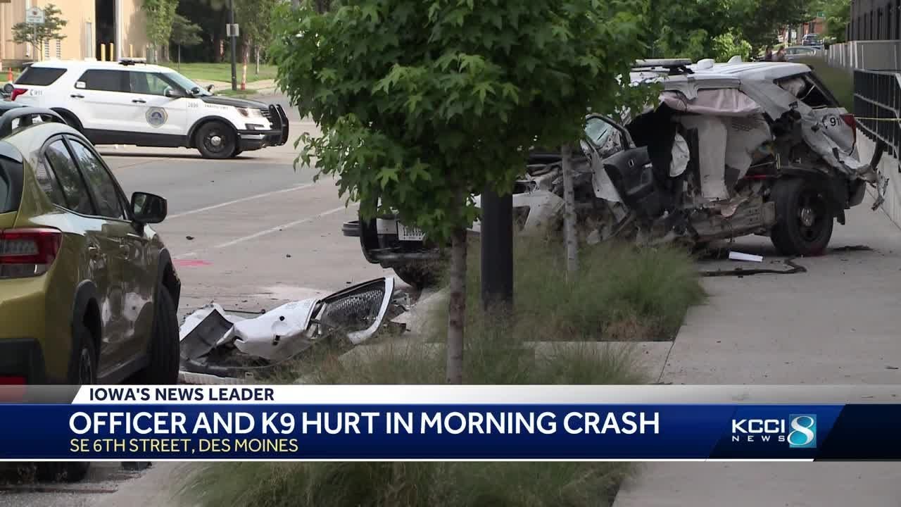 Des Moines police officer, K-9 hurt in morning crash - YouTube