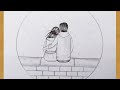 Easy way to draw couple in rain sitting together  pencil drawing  gali gali art 