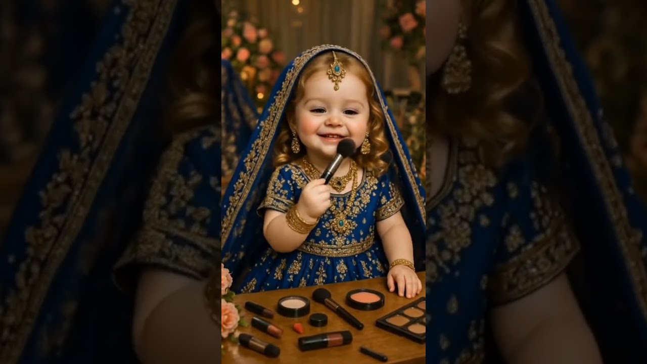 Cute Ai mini bride doing makeup 