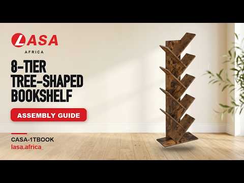 8-Tier Tree-Shaped Bookshelf, Rustic Brown – Assembly