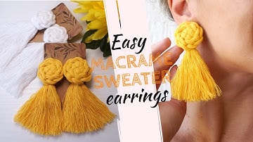 How to make easy macrame sweater earrings: easy macrame stud earrings tutorial for beginners