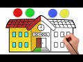 How to draw a school  learn school drawing and coloring for toddlers
