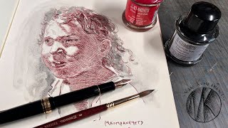 Portrait In Red Pen & Ink & Grey Wash: A Non-narrated Demonstration