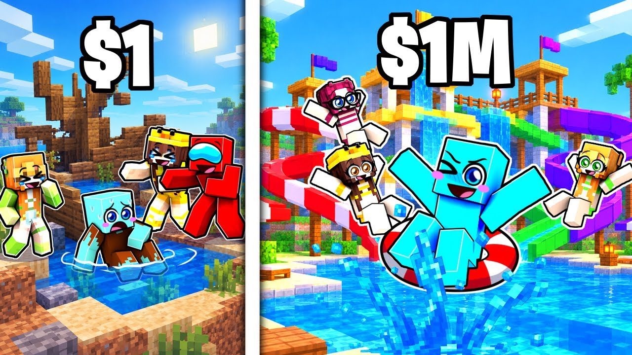 Parque ACUÁTICO POBRE vs Parque ACUÁTICO MILLONARIO en Un CHUNK en Minecraft!