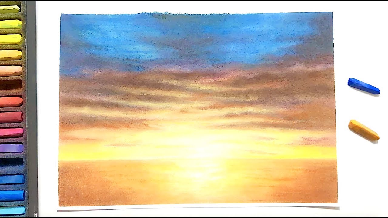 How To Draw A Sunset On The Sea With Soft Pastels Youtube