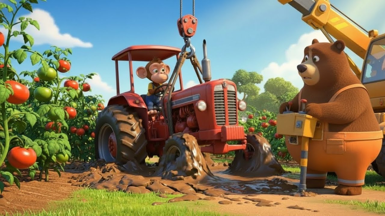Monkey Farmer Fixes Tractor and Plows Beet Field 🚜🌾🐵 Farm Job | Funny Monkey Kids!