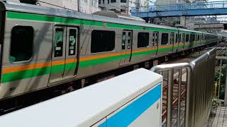 JR東日本E231系1000番台初期宮ヤマU53編成+E233系3000番台宮ヤマU630編成併結編成1596E上野東京ライン・宇都宮線直通東京経由普通宇都宮行き大井町駅高速通過