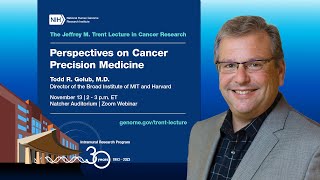 2023 Jeffrey M. Trent Lecture in Cancer Research - Todd Golub
November 13. 2023 - Todd R. Golub, M.D., director and a founding core member of the Broad Institute of MIT and Harvard, presents the 2023 Jeffrey M. Trent Lecture in Cancer Research, Perspectives on Cancer Precision Medicine.
Dr. Golub is a world leader in using genomics tools to understand the basis of cancer. He also pioneered the development of new cell-based approaches to drug discovery for cancer and other diseases. Golub is also the Charles A. Dana Investigator in Human Cancer Genetics at the Dana-Farber Cancer Institute and professor of pediatrics at Harvard Medical School. He is the recipient of multiple awards, including the Outstanding Achievement Award from the American Association for Cancer Research, the Paul Marks Prize for Cancer Research, and the Daland Prize from the American Philosophical Society. In 2014 he was elected to the National Academy of Medicine.
The National Human Genome Research Institute (NHGRI) established The Jeffrey M. Trent Lectureship in Cancer Research in 2003 in honor of its founding scientific director, who served in this role for more than nine years. His leadership and vision were instrumental in establishing NHGRIs Division of Intramural Research as one of the premier research programs in the world devoted to genetics and genomics. The annual Trent Lecture is given by a prominent cancer researcher who brings the kind of energy, creativity and enthusiasm to cancer research that Dr. Trent has exemplified throughout his career.
Learn more about the Jeffrey M. Trent Lectureship in Cancer Research: https://www.genome.gov/trent-lecture 2023 Jeffrey M. Trent Lecture in Cancer Research - Todd Golub