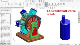 Six Cylinder Radial engine in Solidworks 14.Crankshaft valve crank