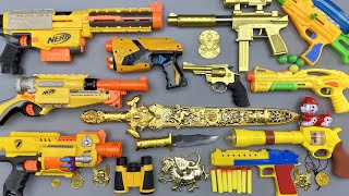 Golden Colored Tec-9 Gun & Nerf Shotguns. Sun Sword - Ball Bullet Weapon & 3D Lighted Dog Weapon