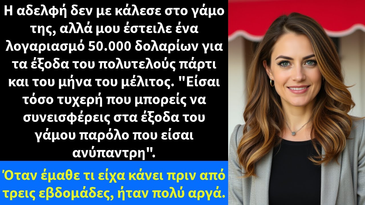 Η αδελφή δεν με κάλεσε στο γάμο της, αλλά μου έστειλε ένα λογαριασμό 50.000 δολαρίων για τα έξοδα