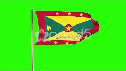 Grenada Flag With Title Waving In The Wind. Looping Sun Rises Style. Animation