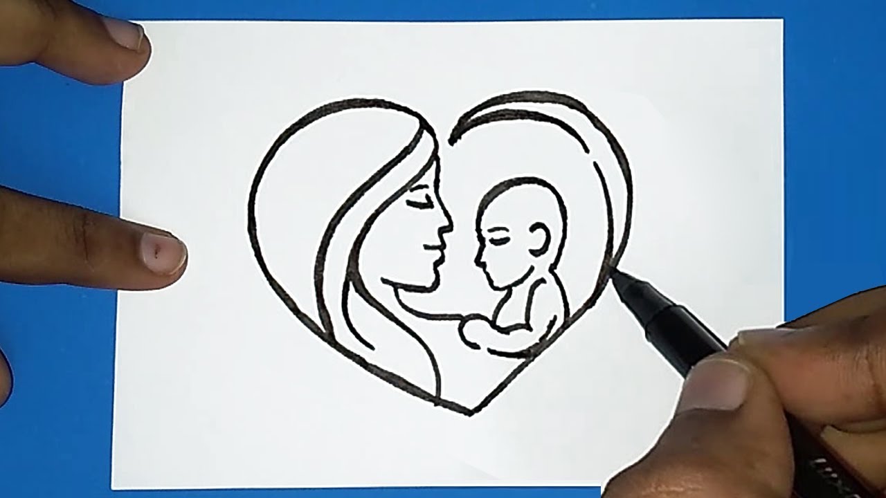 Mother And Child Drawing Picture - Drawing Skill