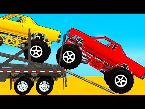 Monster Trucks Epic Crashes w Spiderman & Superheroes | Cars Obstacles Challenge - GTA 5 Mods