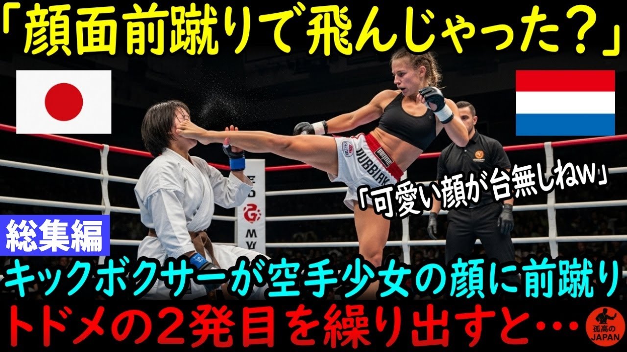 「顔面前蹴りで可愛い顔を潰しちゃうよw」オランダのMMAキックボクサーが日本の空手少女の顔に前蹴り!失神寸前の空手少女に二発目を繰り出そうとすると…【総集編】