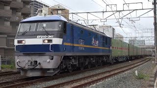 東海道線 下り 高速コンテナ列車 遅59レ スーパーライナー 福山レールエクスプレス ピカピカ EF210–341(新)押桃+コキ20両フル積載 刈谷 通過 2022年7月16日(土)撮影