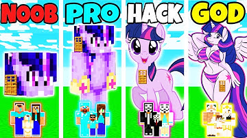Minecraft: FAMILY MY LITTLE PONY HOUSE BUILD CHALLENGE - NOOB vs PRO vs HACKER vs GOD in Minecraft
