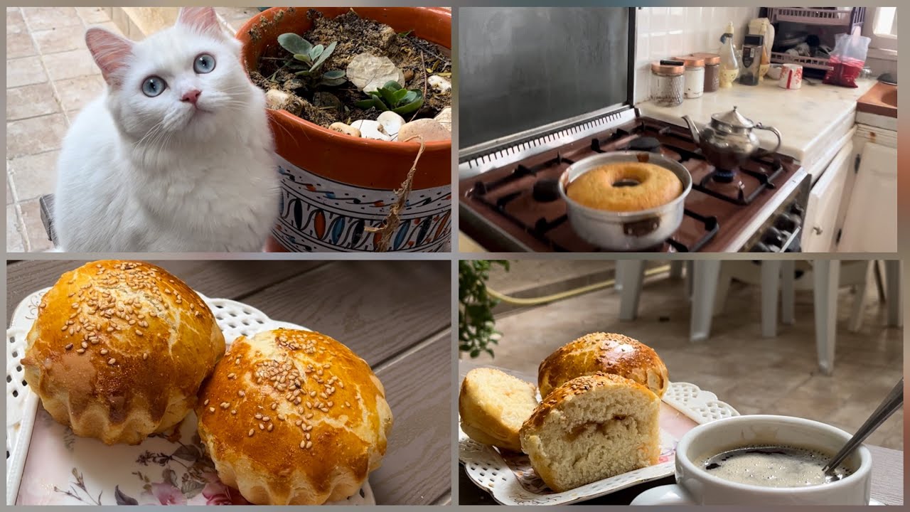 بداية اسبوع سعيدة بريوش لفطور الصباح  واحلى كيك من يديات الوالدة