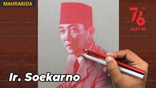 Menggambar Ir. Soekarno Pakai Pensil Warna Merah & Putih - Sketsa Wajah