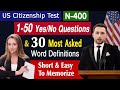 Offcial n400 150 yesno questions  30 most asked word definitions  us citizenship interview 2024