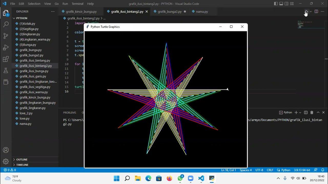 python turtle spiral design - bintang - YouTube