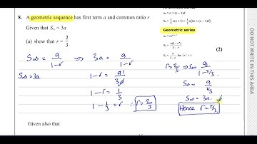 WMA12/01, IAL, (Edexcel), P2, October 2022, Q8, Series & Sequences, Geometric Series, Infinity