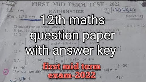 Class 12th Maths First Mid Term Question Paper With Answer Key-2022|12th Maths First Mid Term Test