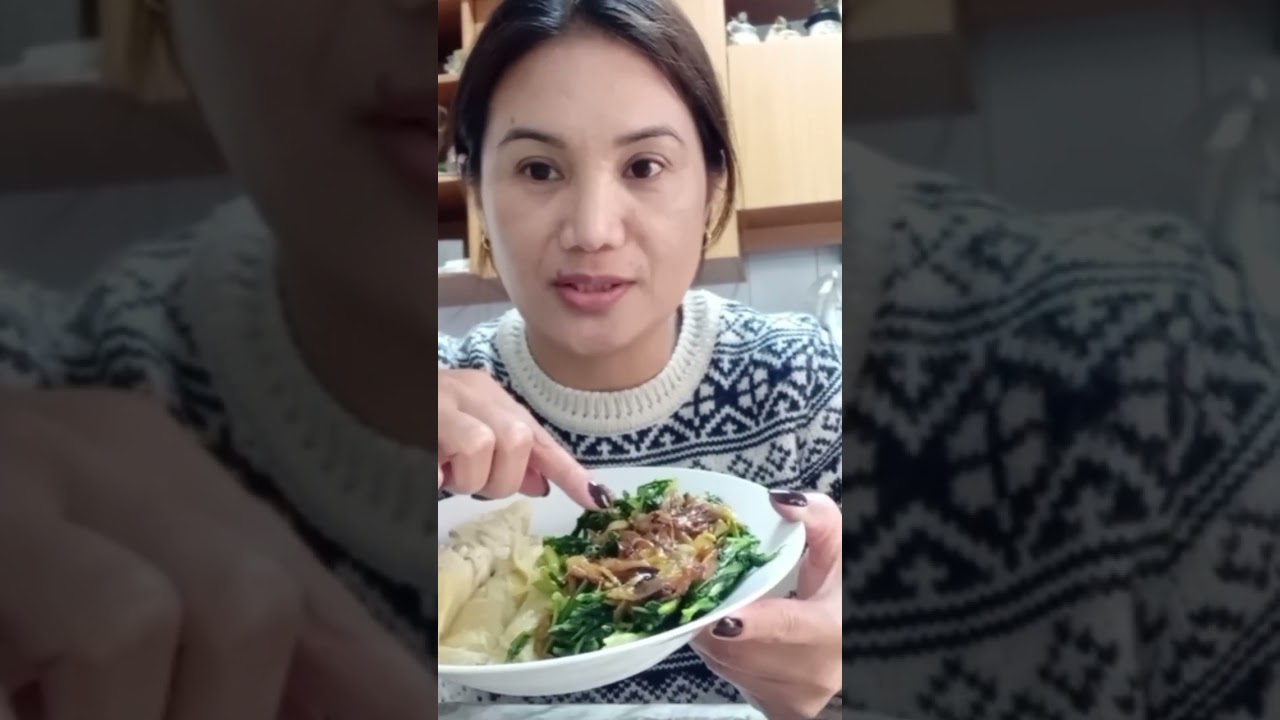 Preparing Done( Hindbeh) Swiss Chard)Salad with fried onion and garlic.