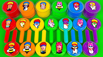 Rainbow SLIME: Looking Pinkfong, Cocomelon, Numberblocks, Alphablocks Lollipop Coloring! ASMR