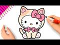 HOW TO DRAW A CUTE HELLO KITTY WITH CAT COSTUME ????????