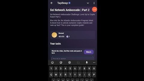 Sei Network Ambassador Tapswap code Today | Part 2 | 12 November Tapswap Code | Tapswap Code Today |
