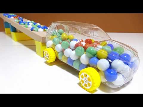 Marble Run Race ☆ HABA Slope & Retro Makita Truck, Excavator, Garbage Truck, Dump Truck,