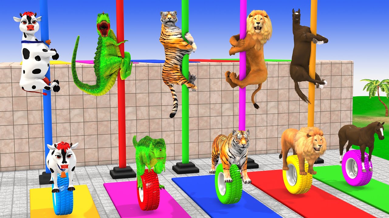 Long Slide Game With Cow Elephant Gorilla Hippopotamus Tiger 3d Animal Game Funny 3d Animals