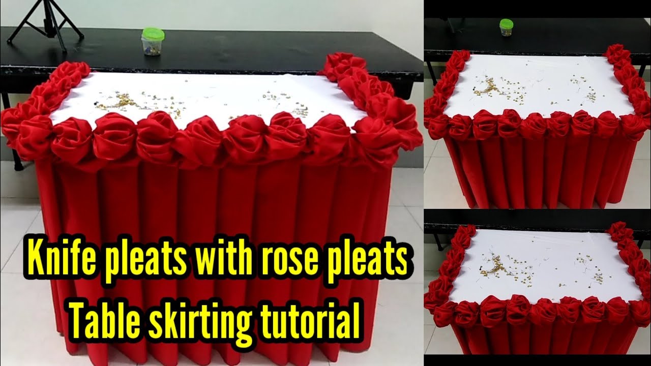 Table skirting tutorial knife pleats with rose pleats. Cake table best for your occasions.