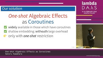 Satoru Kawahara - One-shot Algebraic Effects as Coroutines - Lambda Days 2020