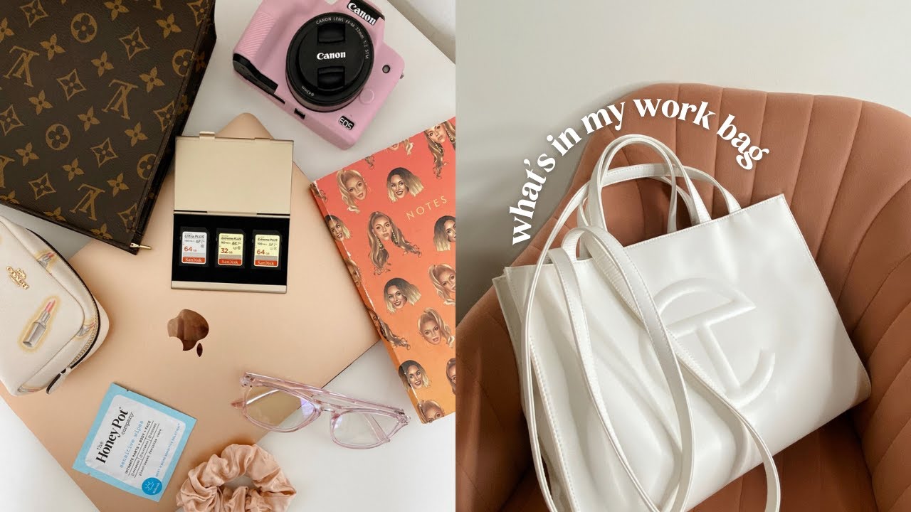 What's in my Work Bag | Medium White Telfar | Social Media Manager Work  Essentials