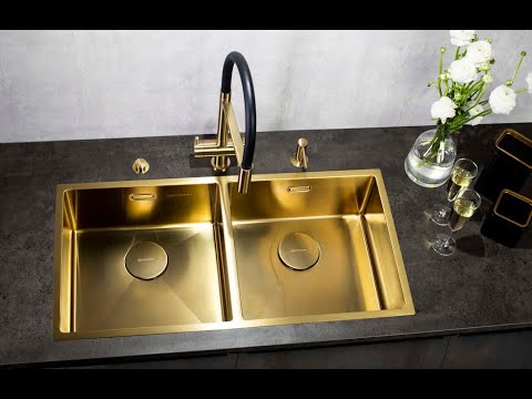 Золотая кухонная мойка с двумя чашами OMOIKIRI Taki 86-2
