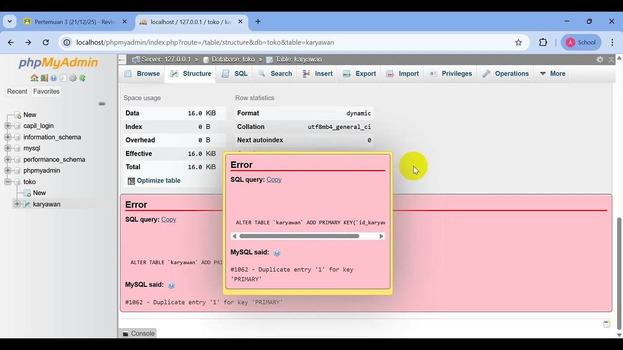 Membuat Basis Data & Index Optimizer