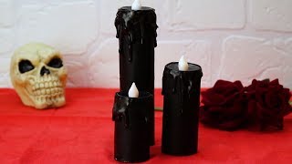 Black Battery-Operated Pillar Candles for Halloween