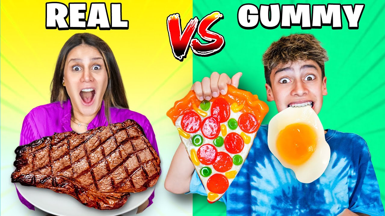 ⁣Real vs Gummy food Challenge!