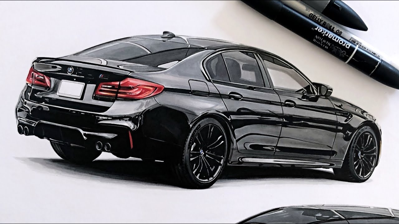 Drawing a black BMW M5 2019 (part 2) - YouTube