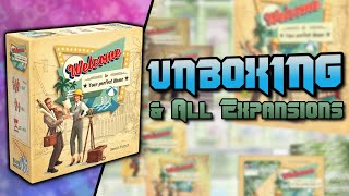 Welcome To and All Expansions Unboxing |  Deep Water Games & Blue Cocker Games screenshot 5