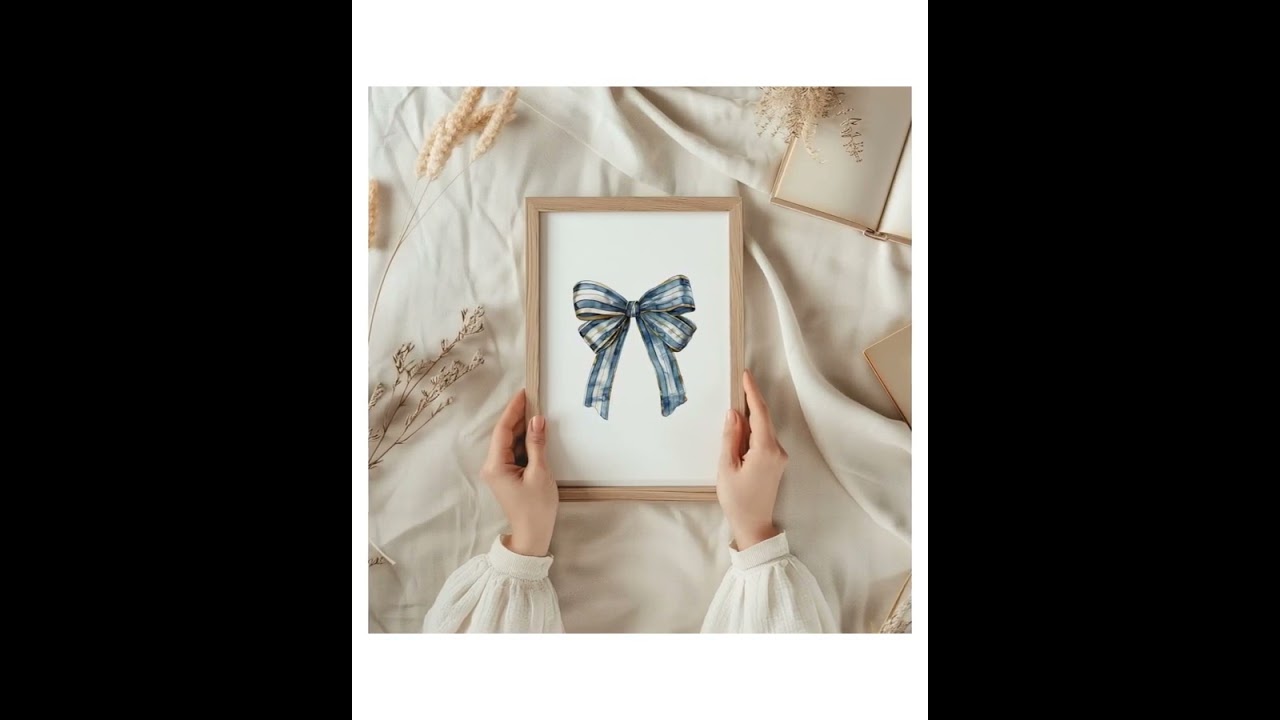 Vintage Blue Tartan Bow Digital Print, Classic Plaid Bow Wall Art, Rustic Home Decor Instant Down...