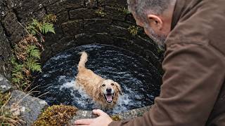 Brave Man Climbs Down To Save Dog Stuck In Deep Well