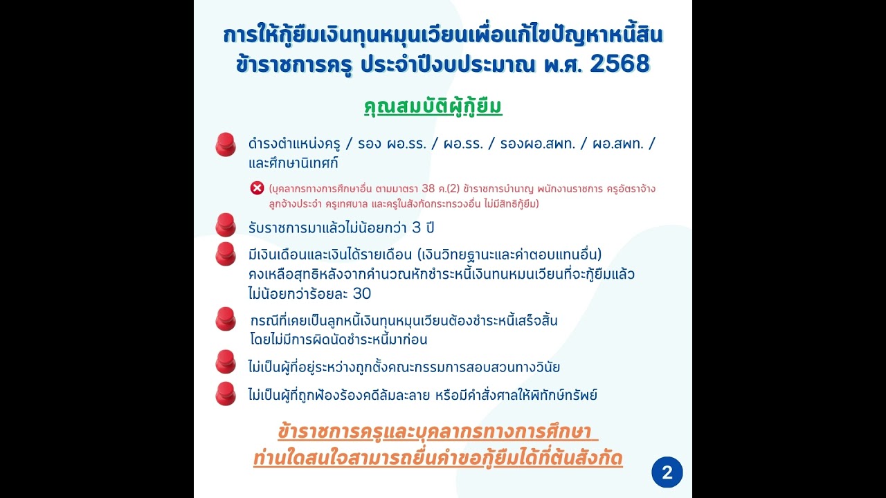 การให้กู้ยืมเงินทุนหมุนเวียนเพื่อแก้ไขปัญหาหนี้สินข้าราชการครู ประจำปีงบประมาณ พ.ศ. 2568