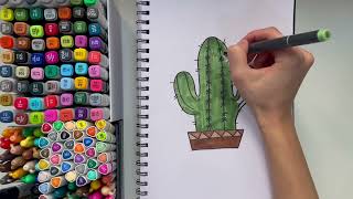 Cactus Drawing and Colouring Easy for Kids