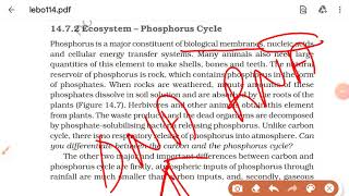 Class 12 Lesson 14 Ecosystem  part 7 : Nutrient cycles: Carbon Phosphorus cycles Ecosystem services