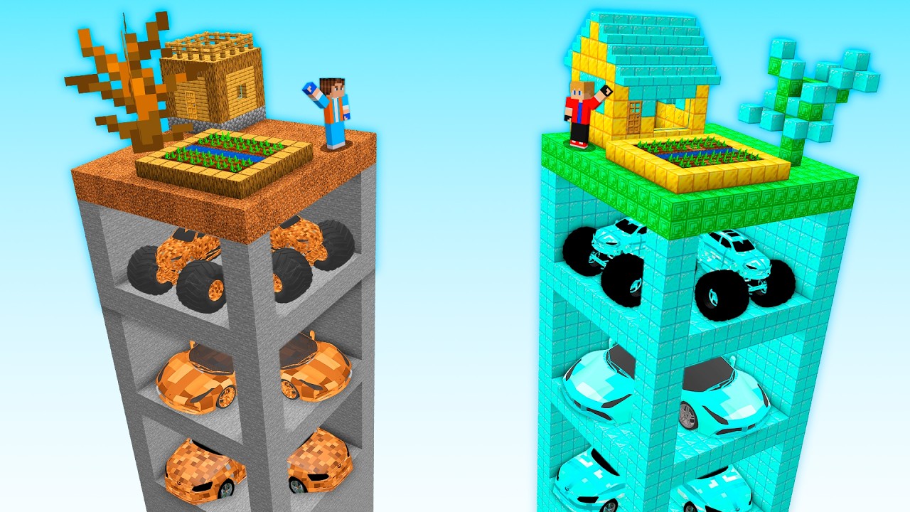 Evolui TORRE de GARAGEM POBRE até RICA no Minecraft!