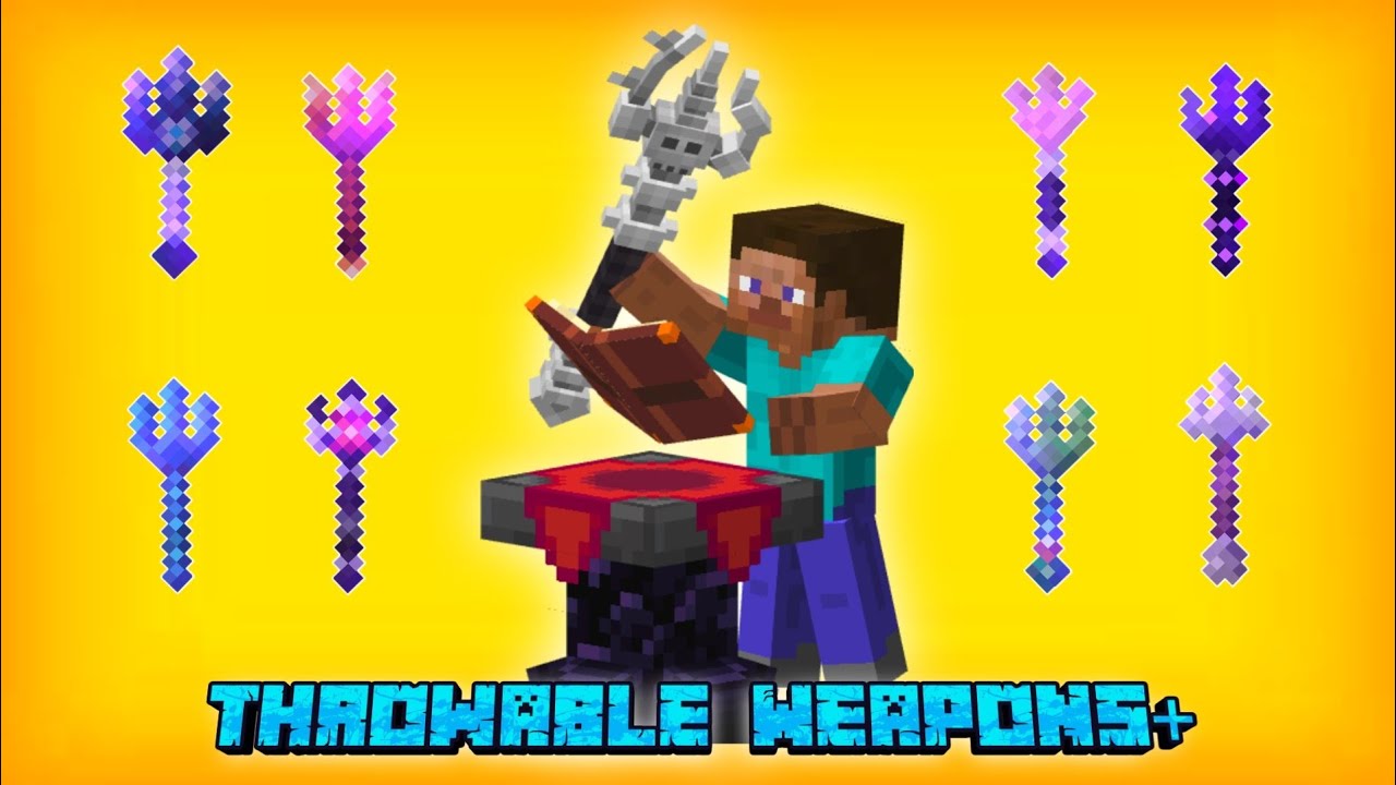 Throwable Weapons+ UPDATE || Added Loyalty || MCPE addon - YouTube